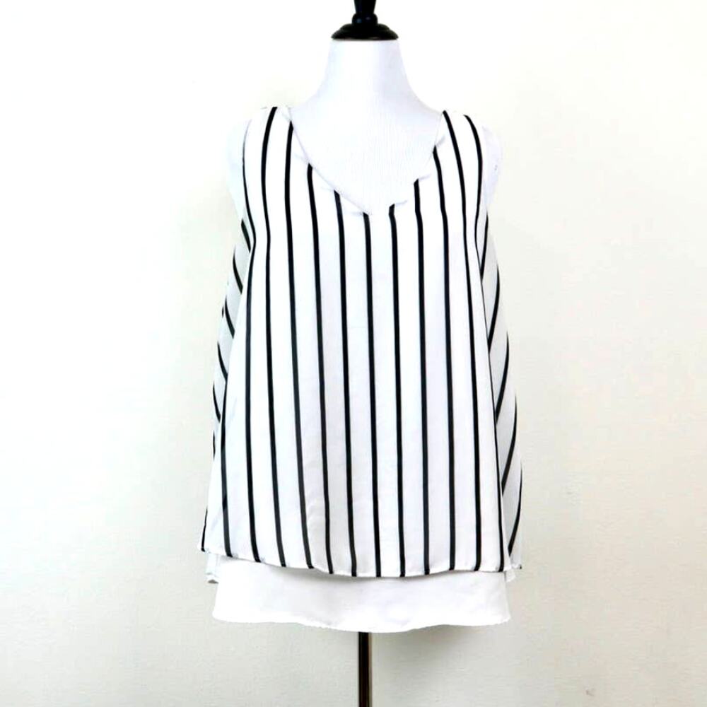 Torrid Size 2X Georgette Layer Blouse Swing Tank Stripe White Black - Picture 3 of 12